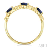 4x3 MM Pear Cut Sapphire and 1/10 Ctw Lattice Round Cut Diamond Precious Band in 14K Yellow Gold