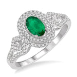 Load image into Gallery viewer, 6x4 MM Oval Shape Emerald and 1/3 Ctw Round Cut Diamond Precious Ring in 14K White Gold