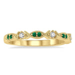 Load image into Gallery viewer, 1.25 MM Round Cut Green Emerald and 1/20 Ctw Round Cut Diamond Precious Half Eternity Wedding Band in 14K Yellow Gold
