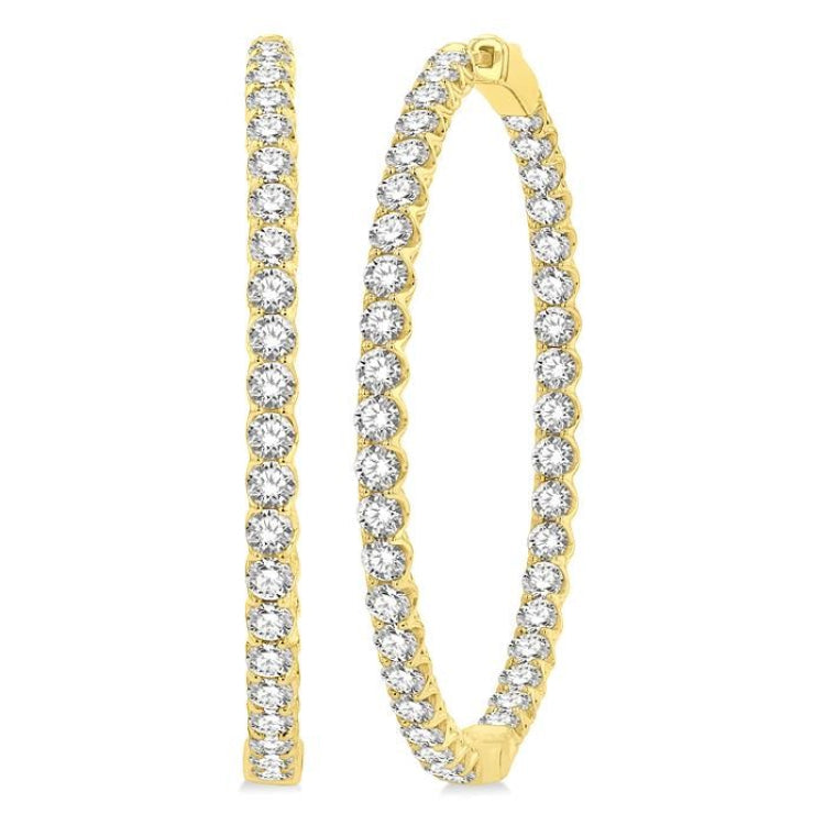 7 Ctw Inside-Out Round Cut Diamond 1 3/4 Inch Hoop Earrings in 14K Yellow Gold