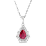 Load image into Gallery viewer, 6x4 MM Pear Shape Ruby and 1/5 Ctw Baguette and Round Cut Diamond Precious Pendant With Chain in 14K White Gold