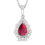 Load image into Gallery viewer, 6x4 MM Pear Shape Ruby and 1/5 Ctw Baguette and Round Cut Diamond Precious Pendant With Chain in 14K White Gold
