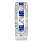Load image into Gallery viewer, 2.4x2.4 MM Princess Cut Sapphire and 1/3 Ctw Round Cut Diamond Precious Earrings in 14K White Gold