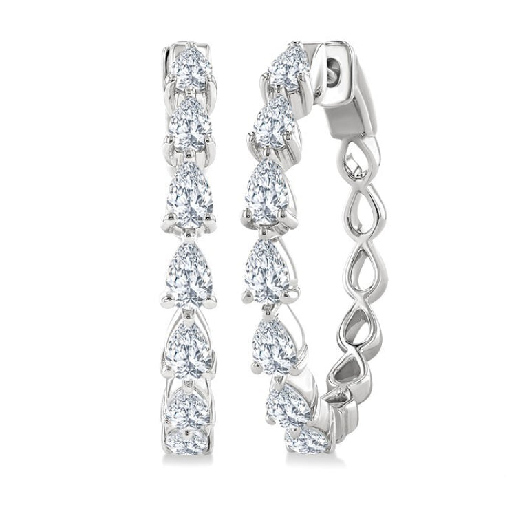 1 1/2 Ctw North-South Pear Shape Diamond Fashion Hoop Earring in 14K White Gold