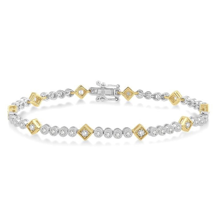 1 1/2 Ctw Round & Diamond Mount Round Cut Diamond Bracelet in 14K White and Yellow Gold