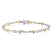1 1/2 Ctw Round & Diamond Mount Round Cut Diamond Bracelet in 14K White and Yellow Gold