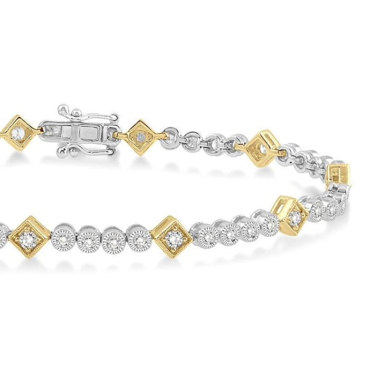 1 1/2 Ctw Round & Diamond Mount Round Cut Diamond Bracelet in 14K White and Yellow Gold