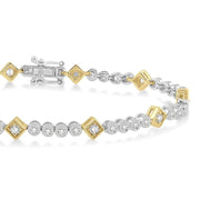 1 1/2 Ctw Round & Diamond Mount Round Cut Diamond Bracelet in 14K White and Yellow Gold