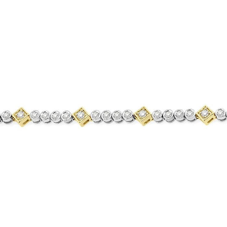 1 1/2 Ctw Round & Diamond Mount Round Cut Diamond Bracelet in 14K White and Yellow Gold