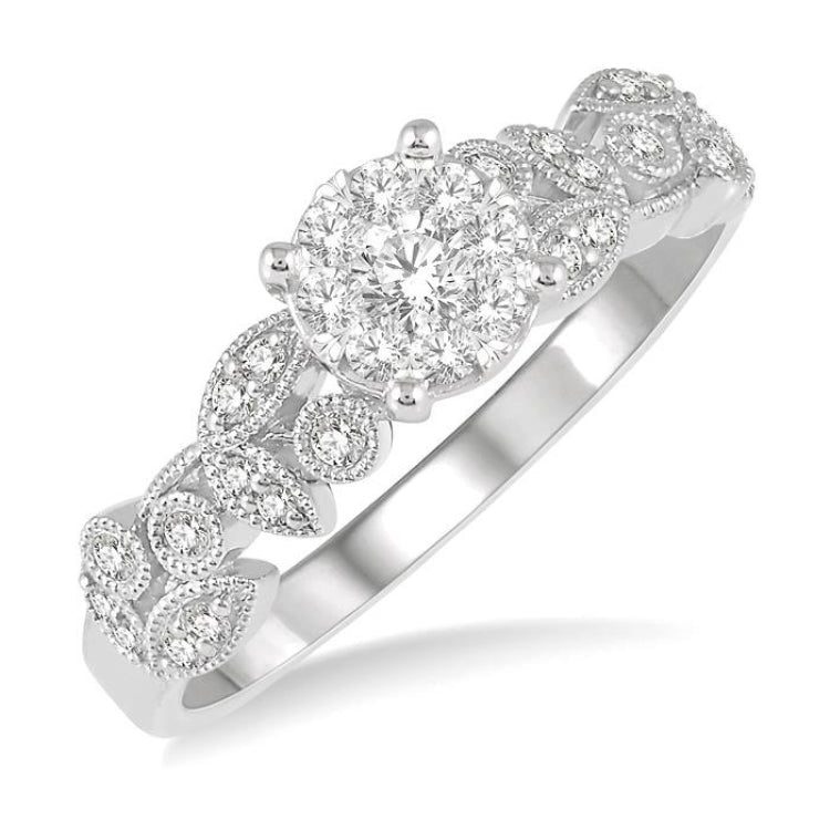 3/8 Ctw Round Cut Diamond Lovebright Engagement Ring in 14K White Gold