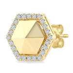 Load image into Gallery viewer, 1/4 Ctw Petite Hexagon Round Cut Diamond Halo Fashion Stud Earrings in 14K Yellow Gold
