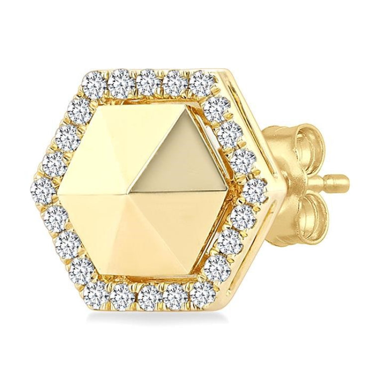 1/4 Ctw Petite Hexagon Round Cut Diamond Halo Fashion Stud Earrings in 14K Yellow Gold