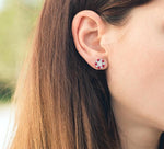 Load image into Gallery viewer, 2.3 MM Round Cut Ruby and 1/2 Ctw Round Cut Diamond Precious Earrings Jacket in 14K Rose Gold