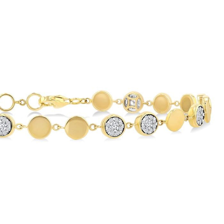 3/4 Ctw Lovebright Button Shaped Link Round Cut Diamond Bracelet in 14K Yellow and White Gold
