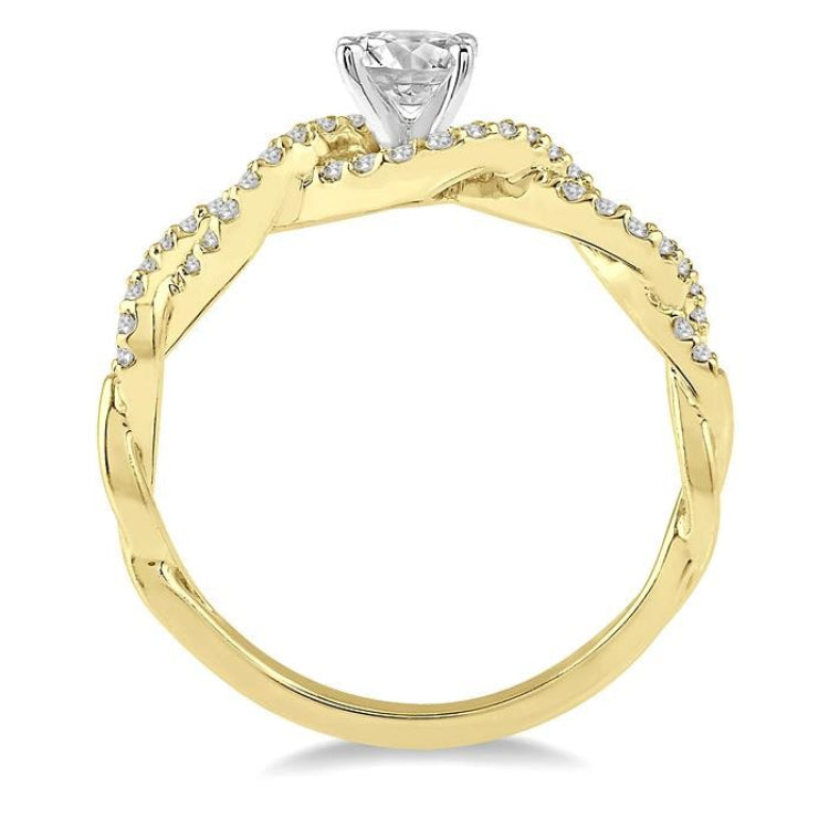 1/5 Ctw Entwined Semi-Mount Round Center Diamond Engagement Ring in 14K Yellow and White Gold