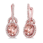 Load image into Gallery viewer, 7x5 MM Oval Cut Morganite and 1/3 Ctw Round Cut Diamond Earrings in 14K Rose Gold