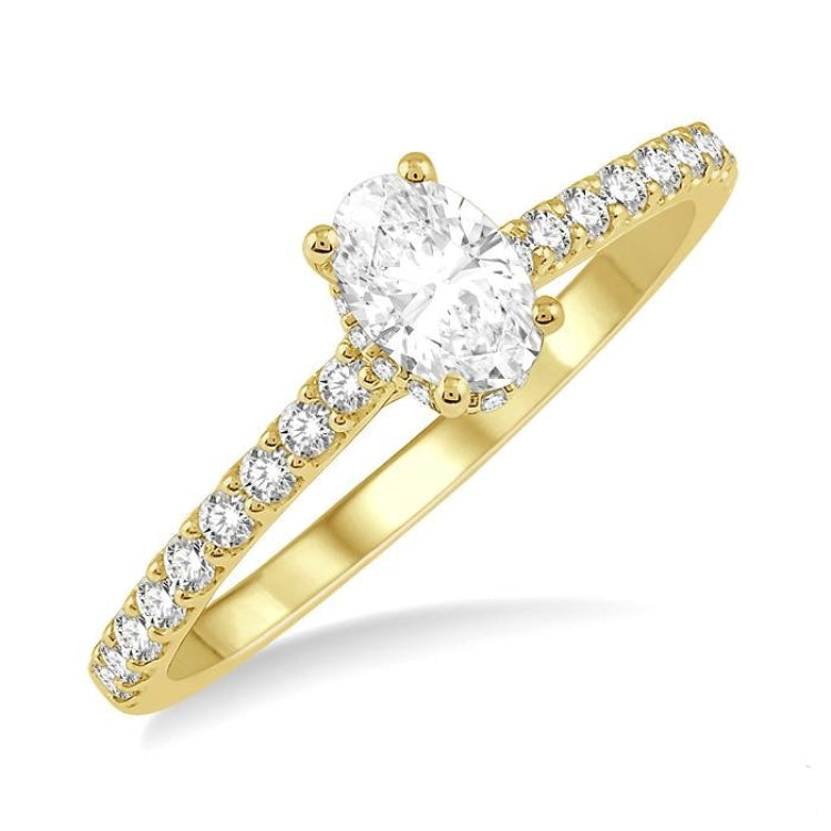1/5 Ctw Oval Shape Round Cut Diamond Semi-Mount Engagement Ring in 14K Yellow Gold