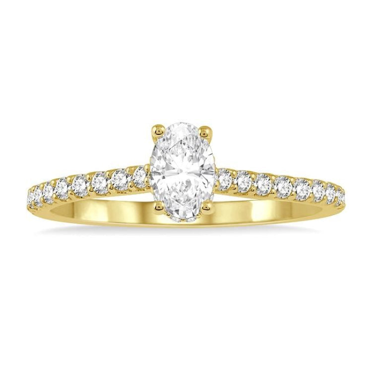 1/5 Ctw Oval Shape Round Cut Diamond Semi-Mount Engagement Ring in 14K Yellow Gold