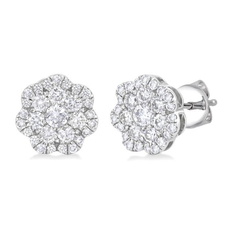 3/4 Ctw Flower Pattern Round Cut Diamond Fashion Stud Earrings in 14K White Gold