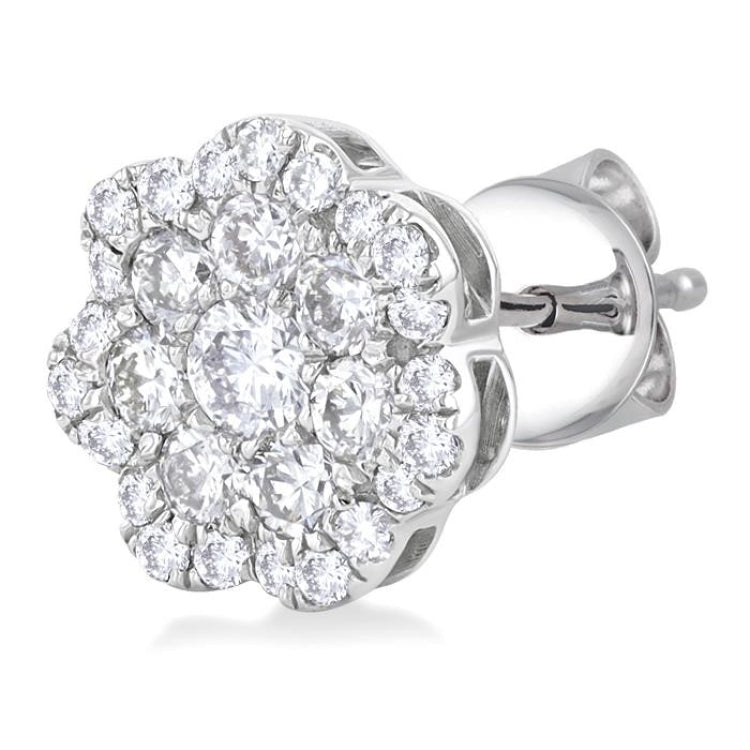 3/4 Ctw Flower Pattern Round Cut Diamond Fashion Stud Earrings in 14K White Gold