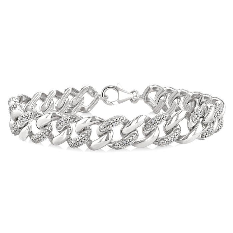 1/6 Ctw Round Cut Diamond Curb & Cuban Bracelet in Sterling Silver