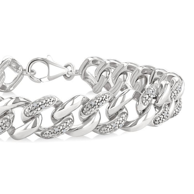 1/6 Ctw Round Cut Diamond Curb & Cuban Bracelet in Sterling Silver