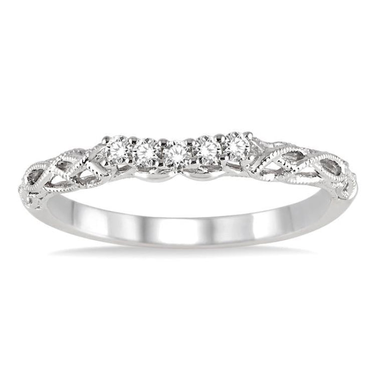 1/10 Ctw Round Cut Diamond Wedding Band in 14K White Gold