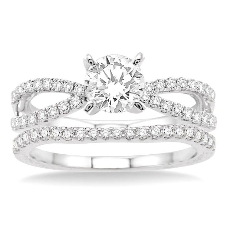 1 1/5 Ctw Diamond Wedding Set with 1 Ctw Round Cut Engagement Ring and 1/5 Ctw Wedding Band in 14K White Gold