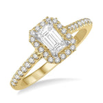 Load image into Gallery viewer, 3/8 Ctw Emerald Shape Engagement Ring with 1/4 Ct Emerald Cut Center Stone in 14K Yellow and White Gold