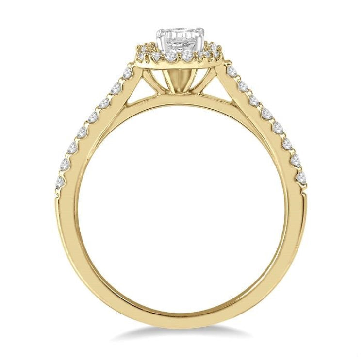 3/8 Ctw Emerald Shape Engagement Ring with 1/4 Ct Emerald Cut Center Stone in 14K Yellow and White Gold