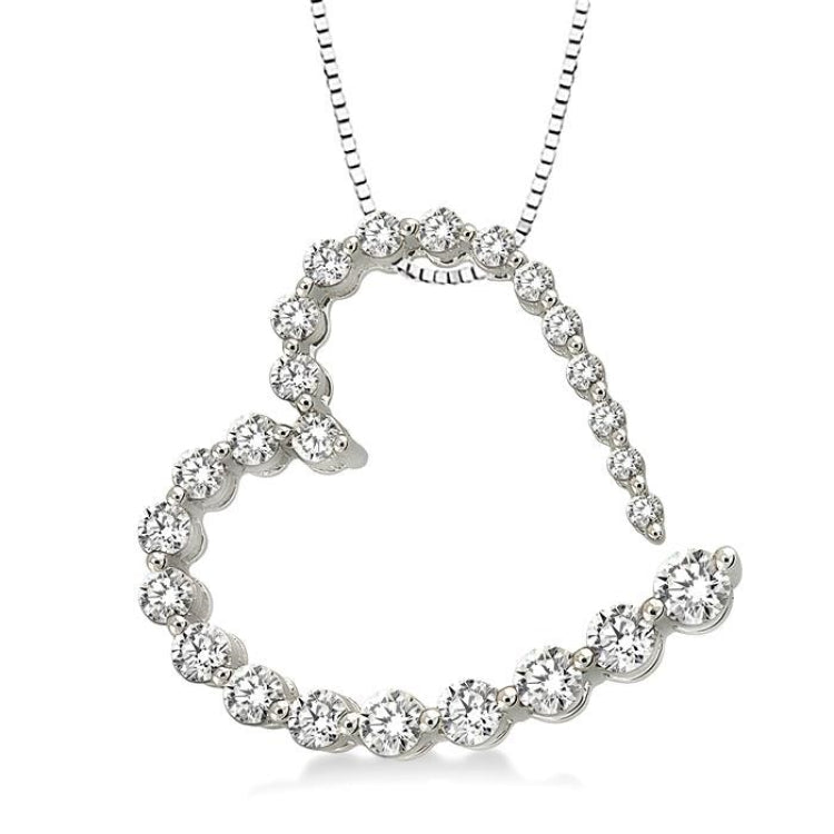 1/2 Ctw Diamond Journey Heart Pendant in 14K White Gold with chain