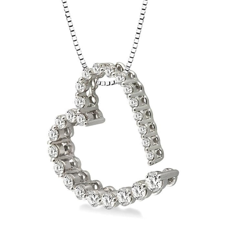 1/2 Ctw Diamond Journey Heart Pendant in 14K White Gold with chain
