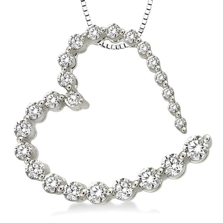 1/2 Ctw Diamond Journey Heart Pendant in 14K White Gold with chain