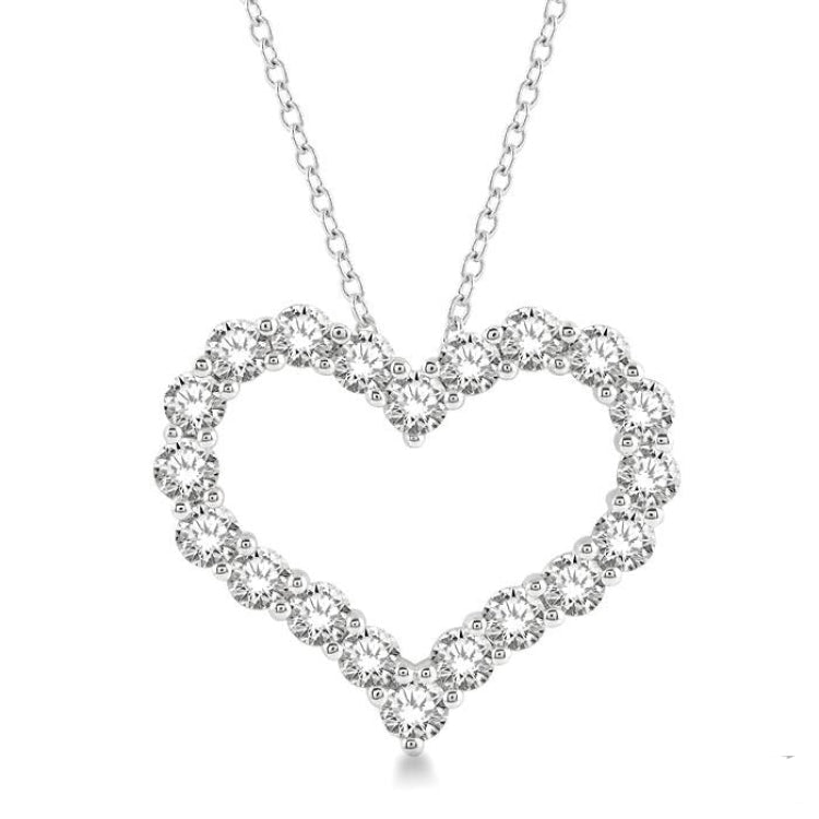 3 Ctw Heart Shape Round Cut Diamond Pendant With Chain in 14K White Gold