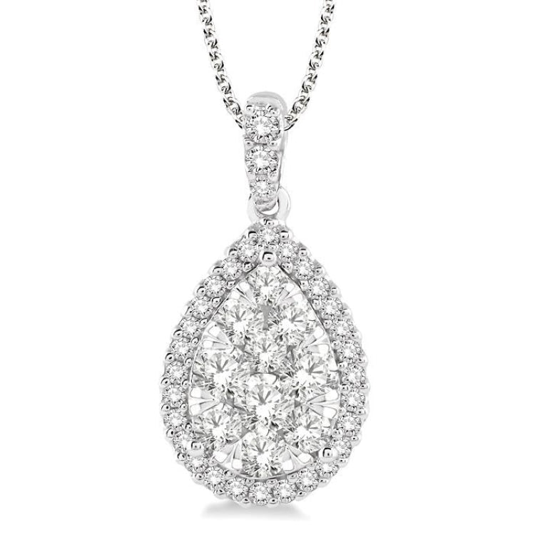 1 1/2 Ctw Pear Shape Diamond Lovebright Pendant in 14K White Gold with Chain