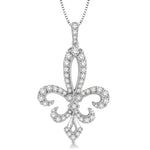 Load image into Gallery viewer, 3/4 Ctw Round Cut Diamond Fleur De Lis Pendant in 14K White Gold with Chain