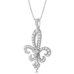 Load image into Gallery viewer, 3/4 Ctw Round Cut Diamond Fleur De Lis Pendant in 14K White Gold with Chain