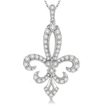 Load image into Gallery viewer, 3/4 Ctw Round Cut Diamond Fleur De Lis Pendant in 14K White Gold with Chain