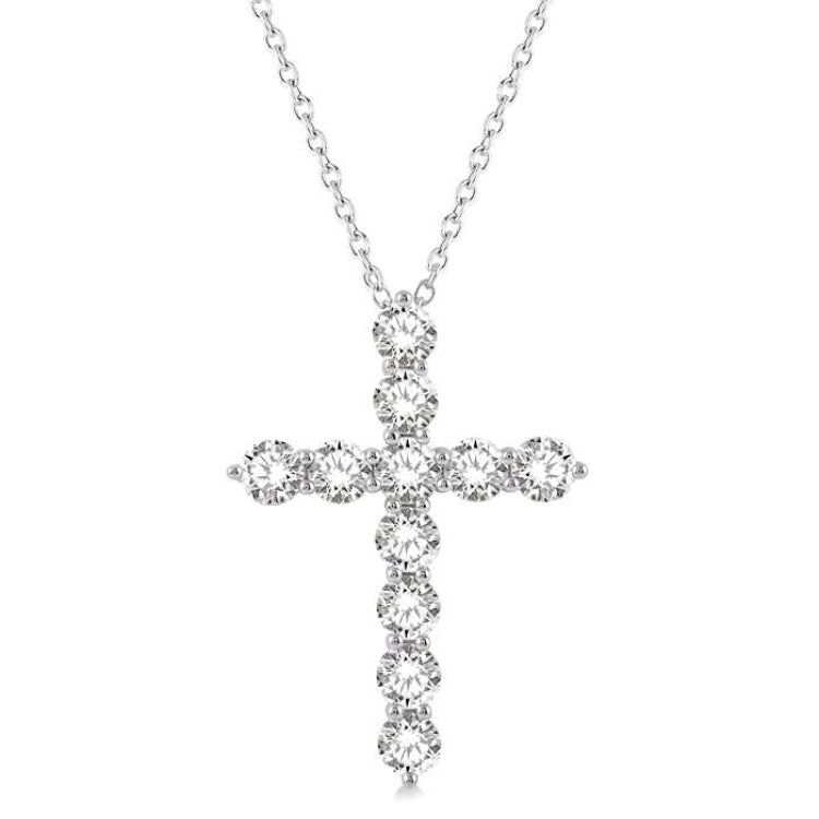 4 Ctw Round Cut Diamond Cross Pendant in 14K White Gold with Chain