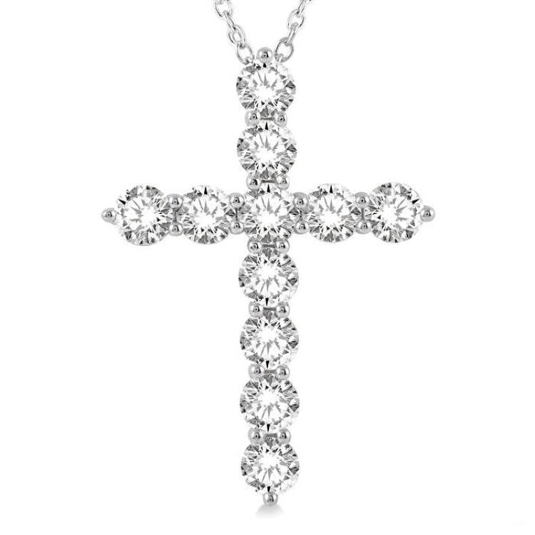 4 Ctw Round Cut Diamond Cross Pendant in 14K White Gold with Chain