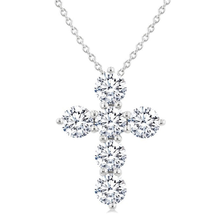 1 1/2 Ctw Round Cut Diamond Christian Cross 6-Stone Fashion Pendant With Chain in 14K White Gold