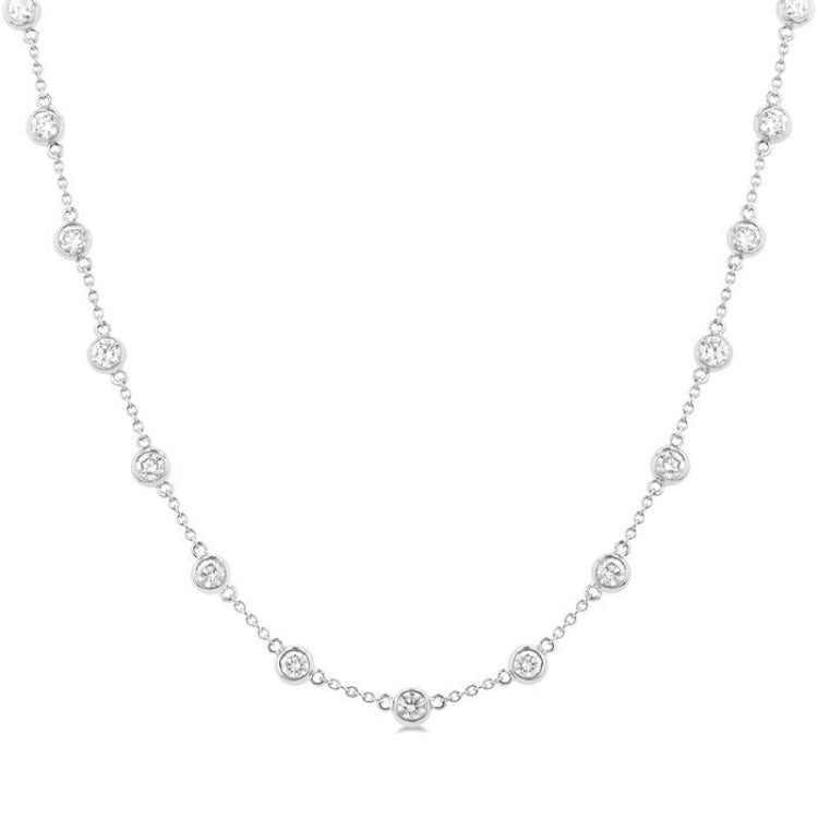 3 Ctw Bezel Set Round Cut Diamond Station Necklace in 14K White Gold