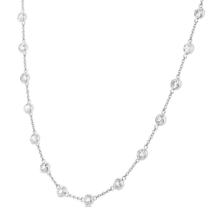 3 Ctw Bezel Set Round Cut Diamond Station Necklace in 14K White Gold