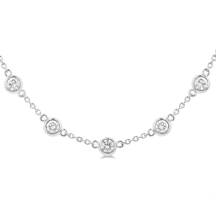 3 Ctw Bezel Set Round Cut Diamond Station Necklace in 14K White Gold
