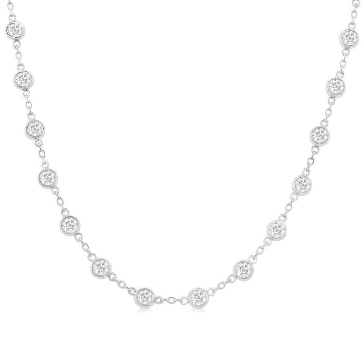 4 Ctw Bezel Set Round Cut Diamond Station Necklace in 14K White Gold
