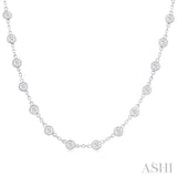 4 Ctw Bezel Set Round Cut Diamond Station Necklace in 14K White Gold