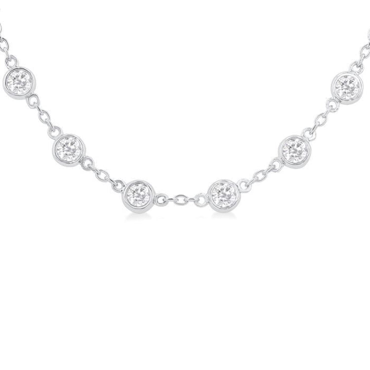 4 Ctw Bezel Set Round Cut Diamond Station Necklace in 14K White Gold