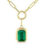 Load image into Gallery viewer, 6X4 MM Octagon Shape Emerald Precious Paperclip Pendant With Chain in 14K Yellow Gold