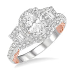 Load image into Gallery viewer, 1/2 Ctw Oval Semi-Mount Baguette &amp; Round Cut Diamond Ring in 14K White and Rose Gold