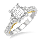 Load image into Gallery viewer, 1/3 Ctw Tri Mount Emerald Shape Round Cut Diamond Semi-Mount Engagement Ring in 14K White and Yellow Gold